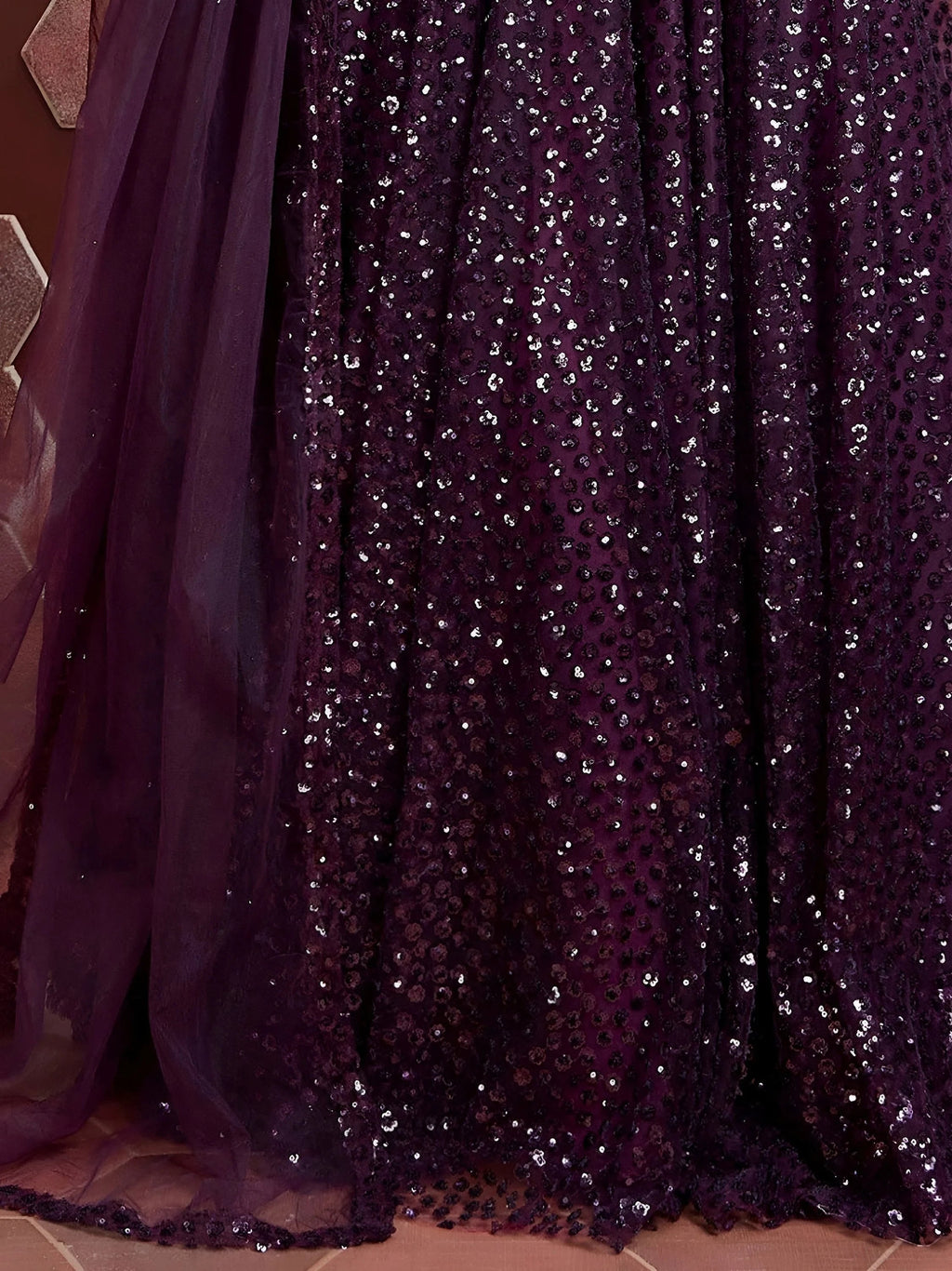 Glamorous Purple Sequins Net Reception Wear Plus Size Lehenga Choli