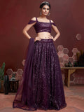 Glamorous Purple Sequins Net Reception Wear Plus Size Lehenga Choli