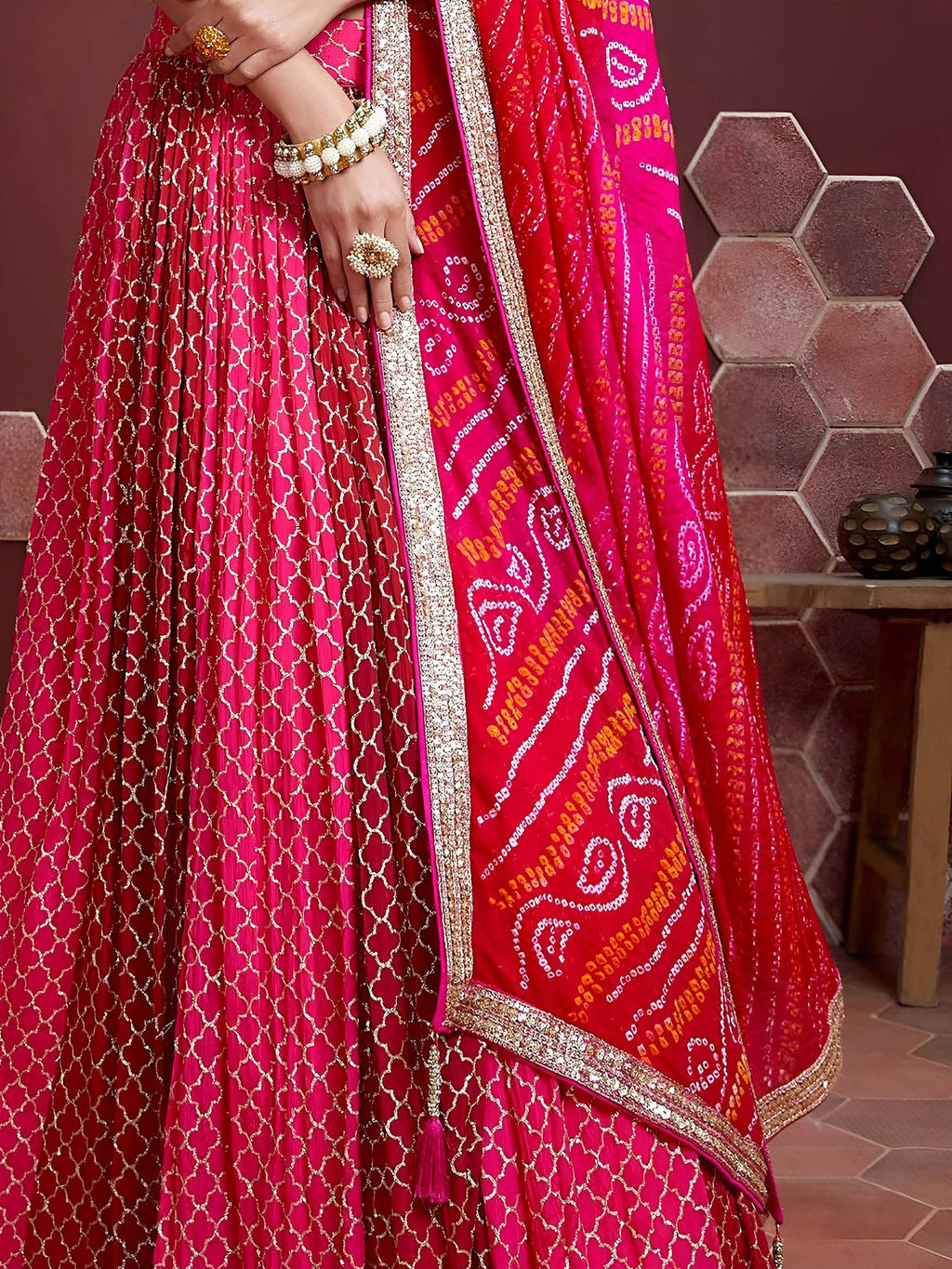 Gorgeous Pink Embroidered Silk Sangeet Wear Plus Size Lehenga Choli