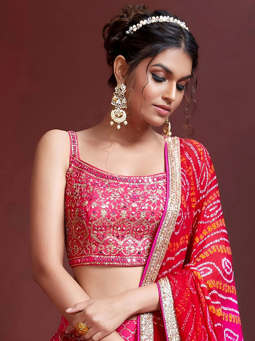 Gorgeous Pink Embroidered Silk Sangeet Wear Plus Size Lehenga Choli
