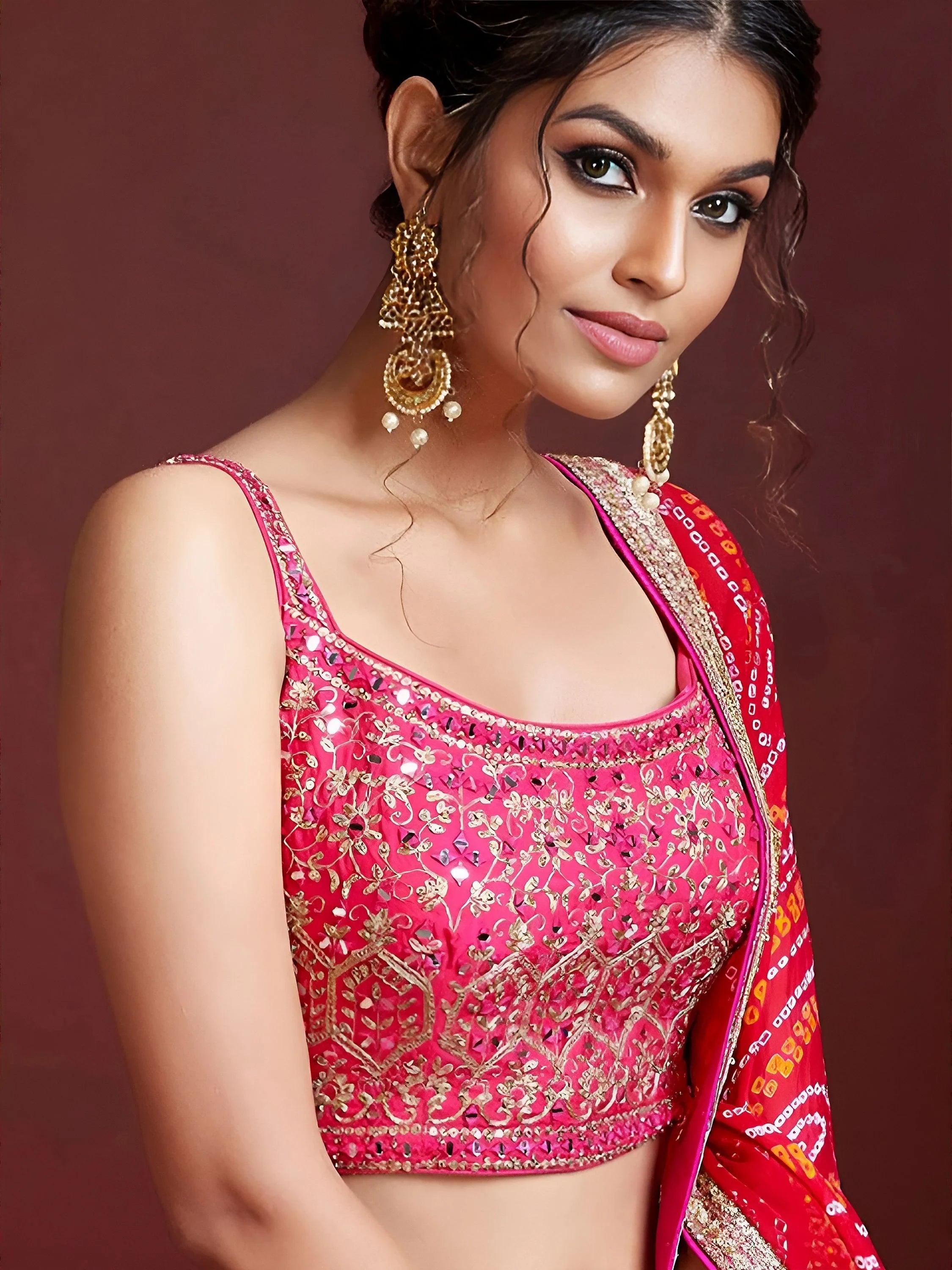 Gorgeous Pink Embroidered Silk Sangeet Wear Plus Size Lehenga Choli