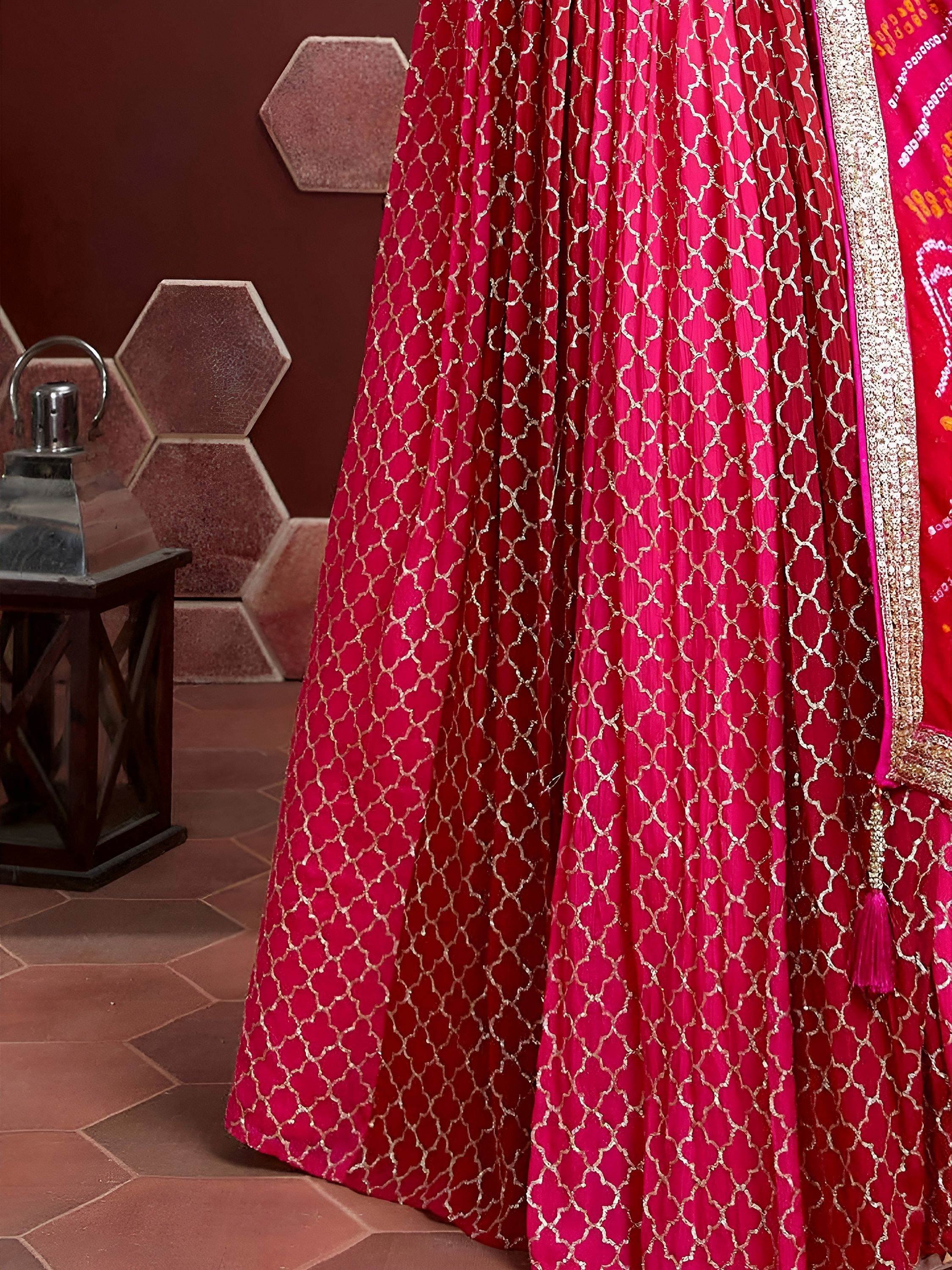 Gorgeous Pink Embroidered Silk Sangeet Wear Plus Size Lehenga Choli