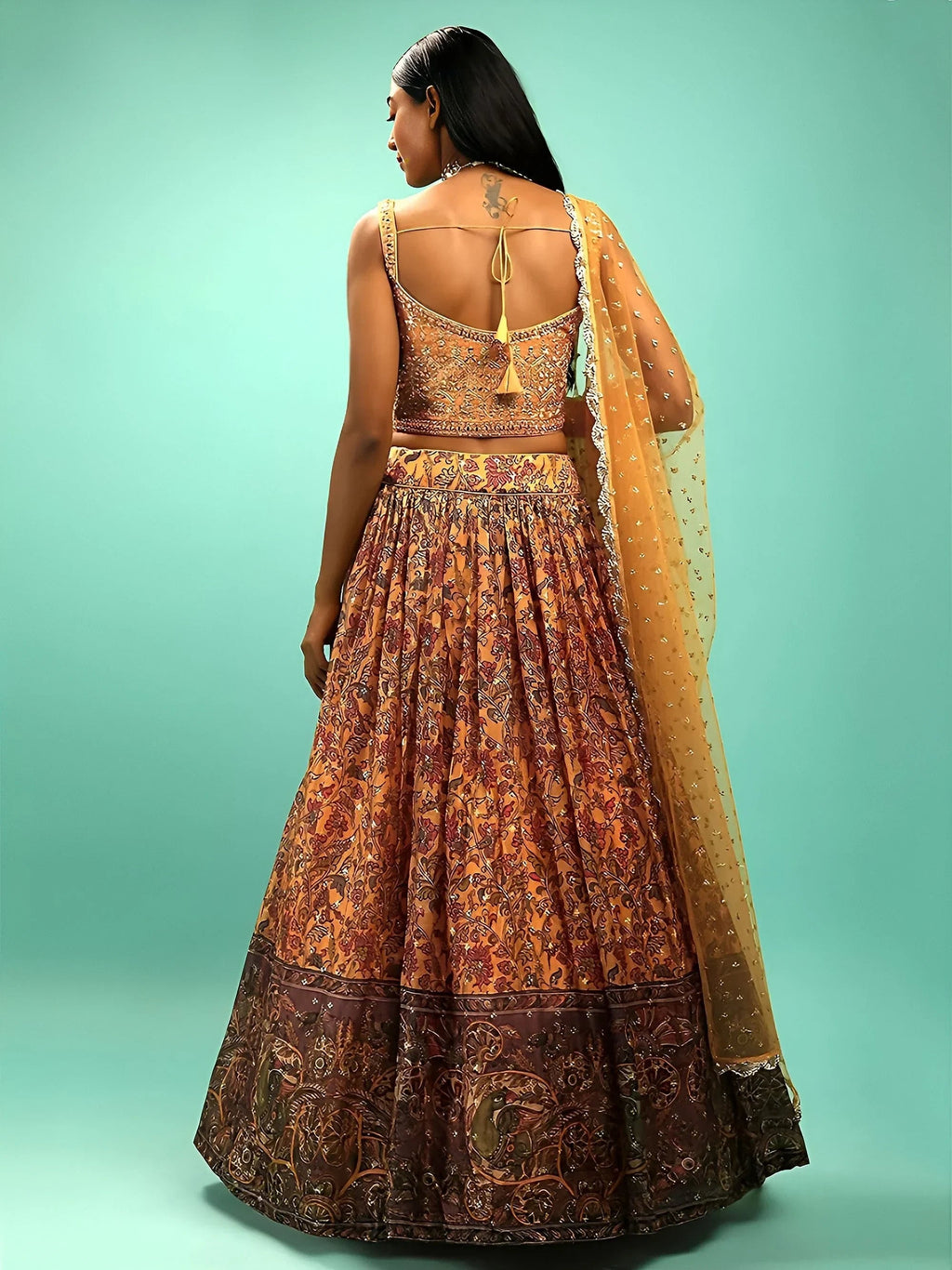 Yellow Wondrous Embroidery Chinon Silk Party Wear Lehenga Choli