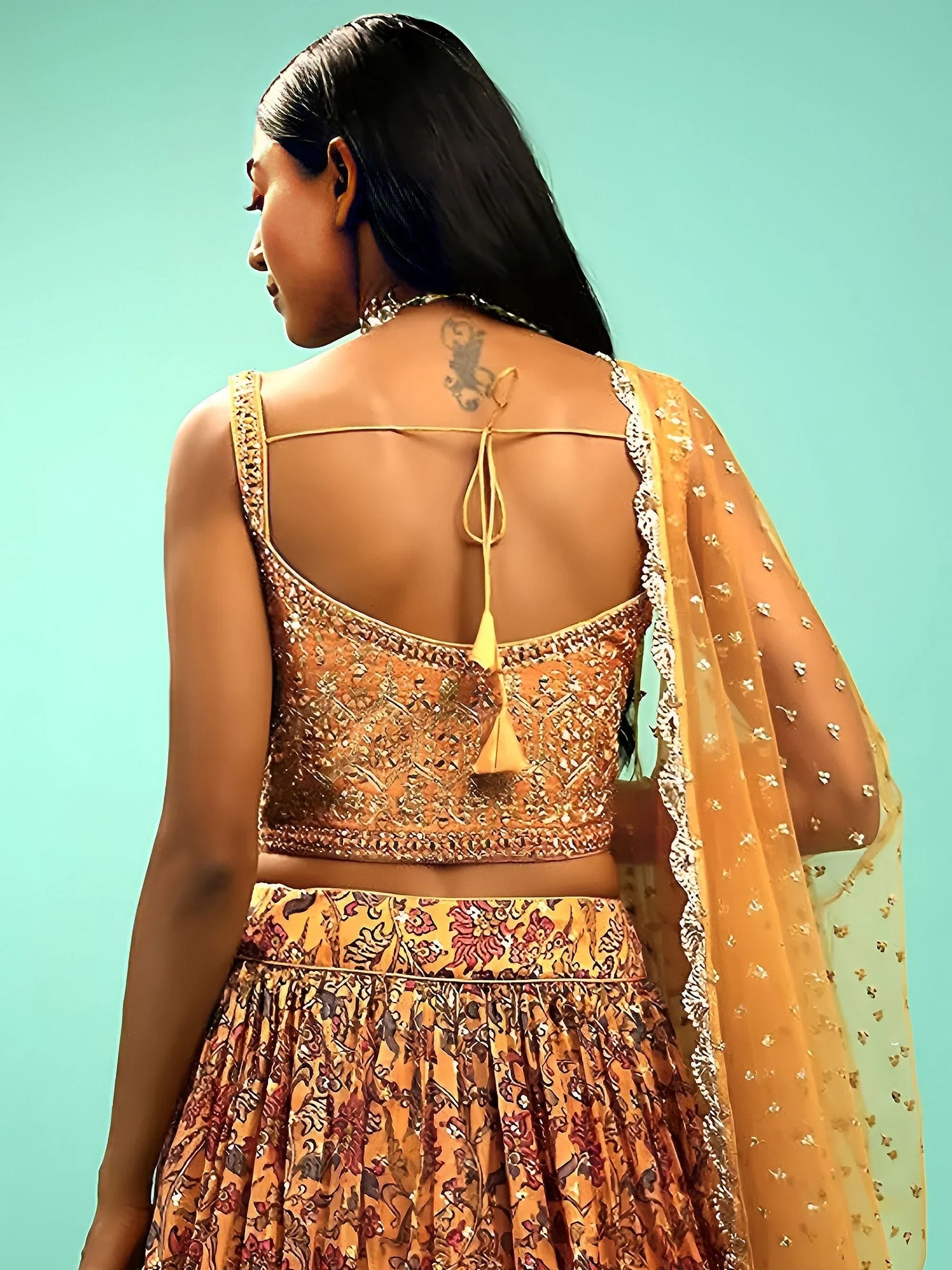 Yellow Wondrous Embroidery Chinon Silk Party Wear Lehenga Choli