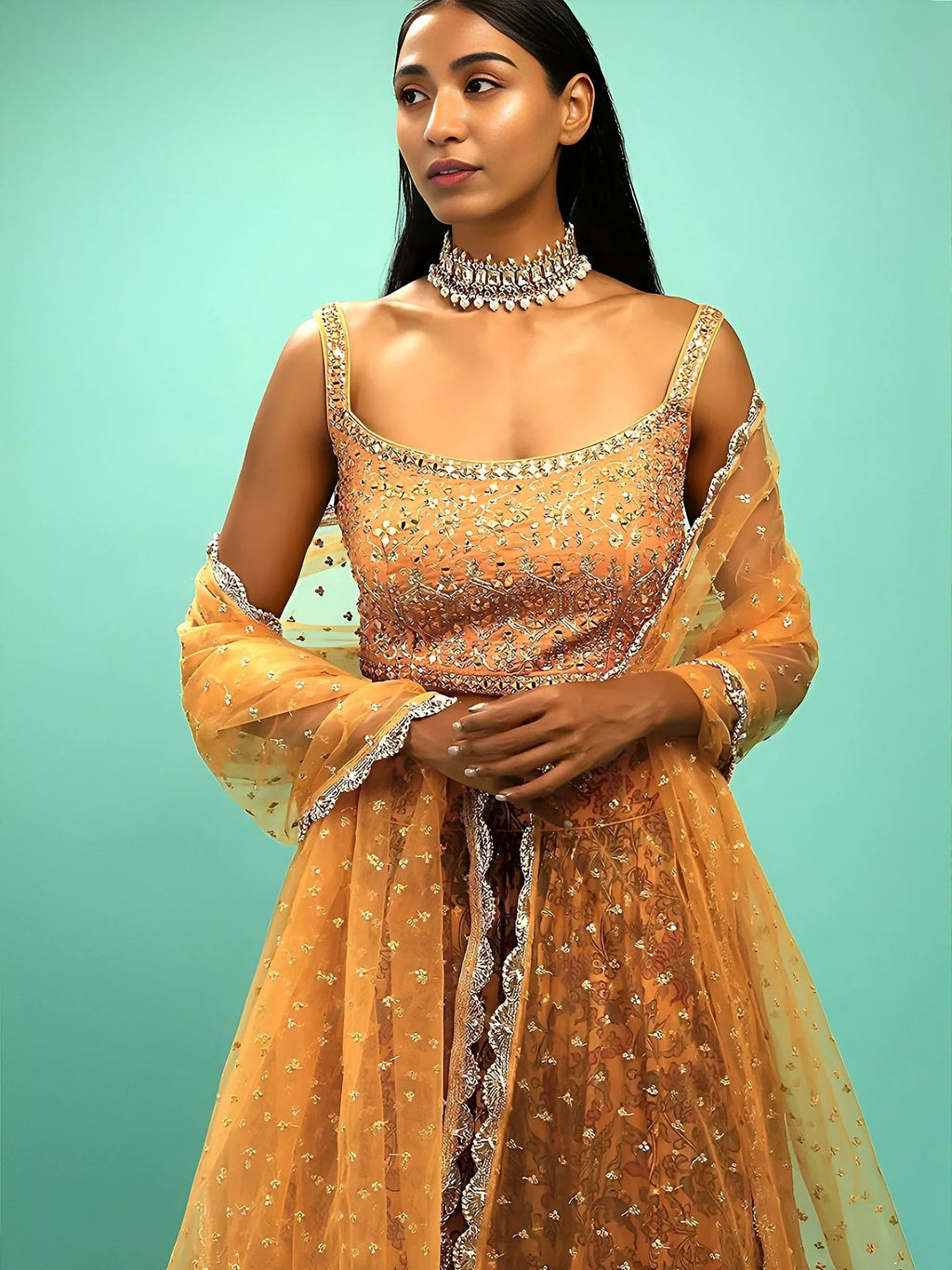 Yellow Wondrous Embroidery Chinon Silk Party Wear Lehenga Choli