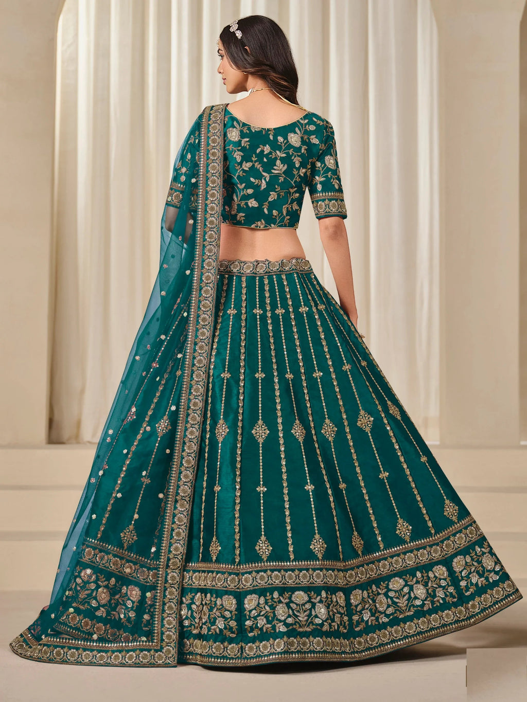 Awesome Green Zari Work Art Silk Mehendi Wear Lehenga With Blouse
