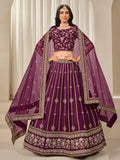 Delightful Wine Dori Work Art Silk Reception Wear Lehenga Choli