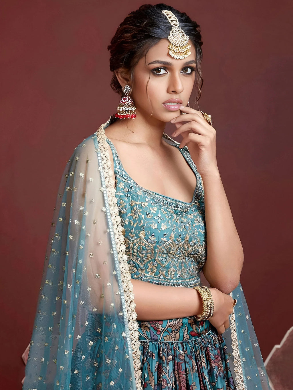 Graceful Blue Embroidered Silk Wedding Wear Plus Size Lehenga Choli