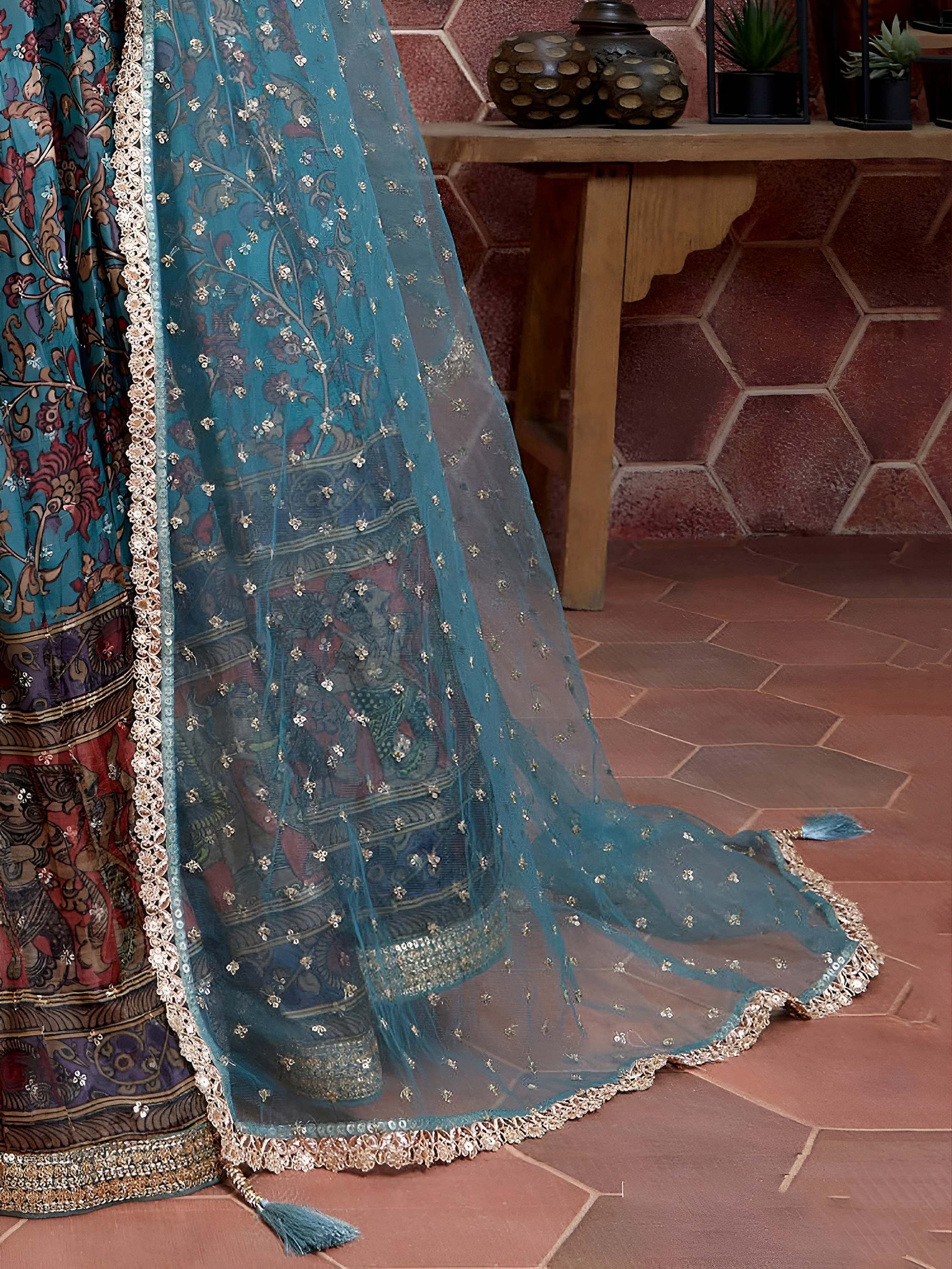 Graceful Blue Embroidered Silk Wedding Wear Plus Size Lehenga Choli