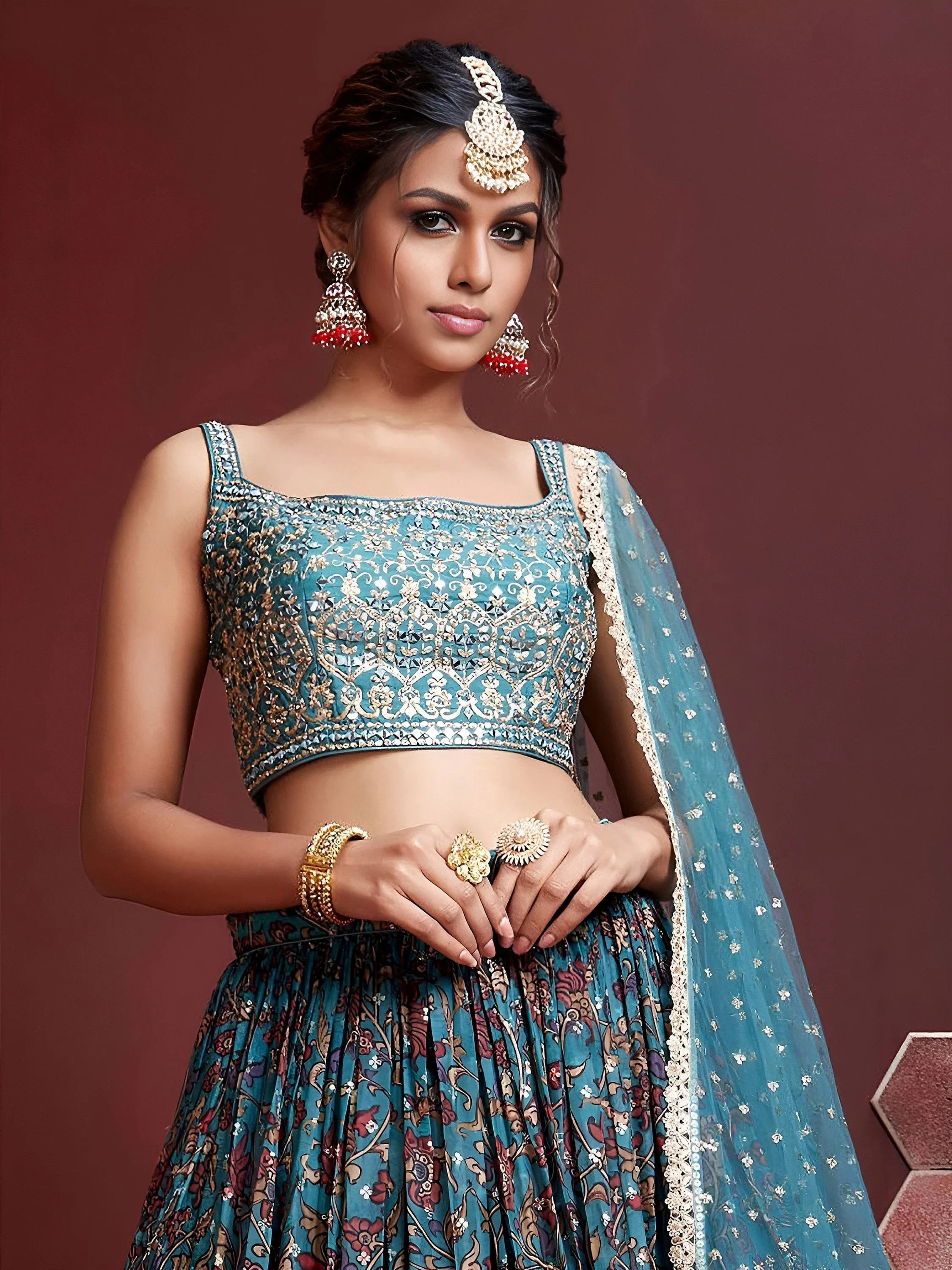 Graceful Blue Embroidered Silk Wedding Wear Plus Size Lehenga Choli