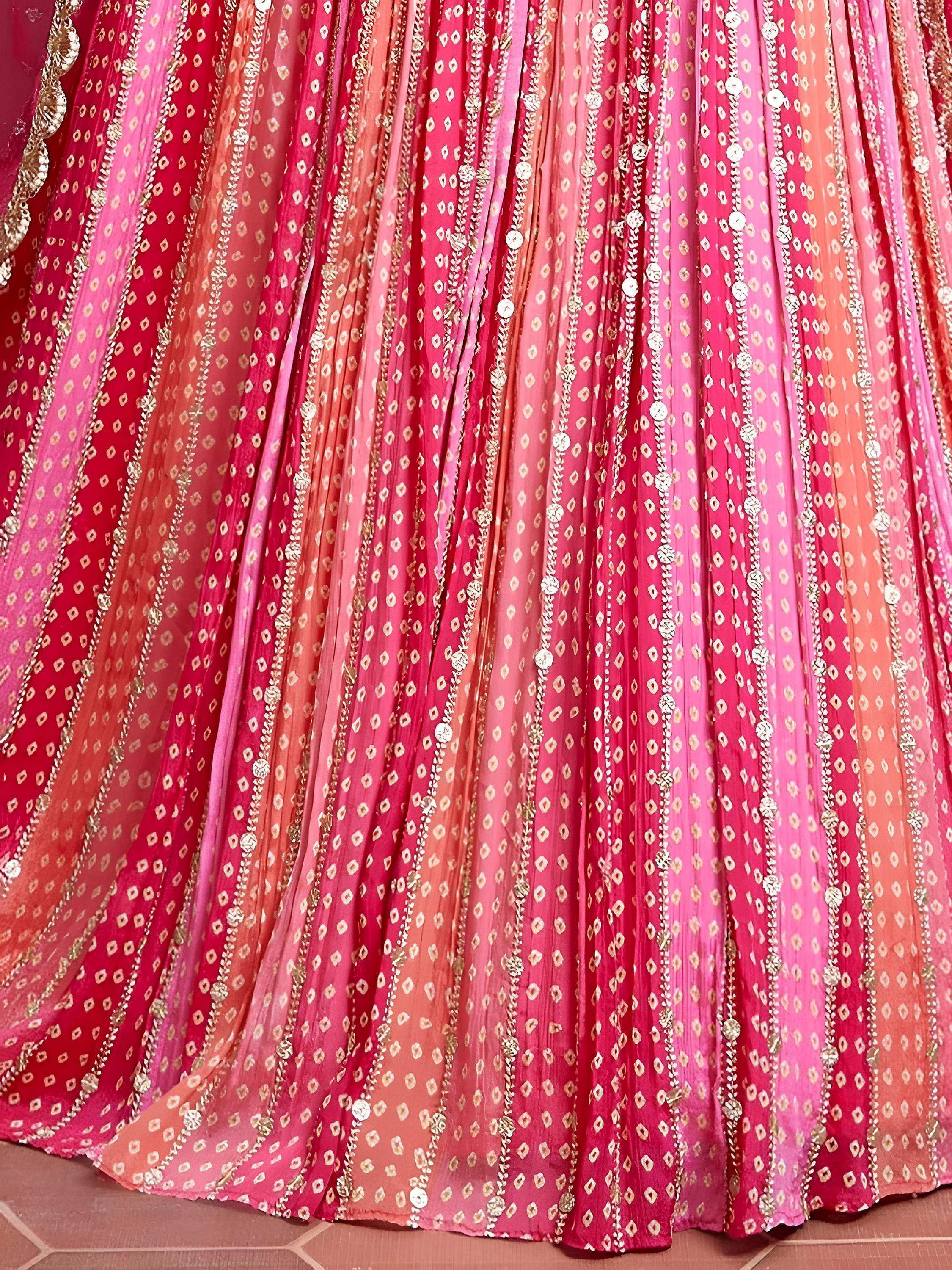 Attractive Pink Embroidered Chinon Wedding Wear Plus Size Lehenga Choli