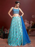Sky Blue Lovely Chinon Digital Print Mirror Party Wear Lehenga