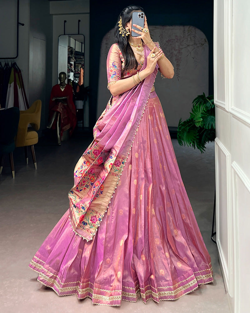 Light Pink Shimmer Silk Designer Lehenga Set for festive celebrations and wedding occasions