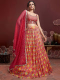 Awesome Red Embroidered Chinon Function Wear Plus Size Lehenga Choli