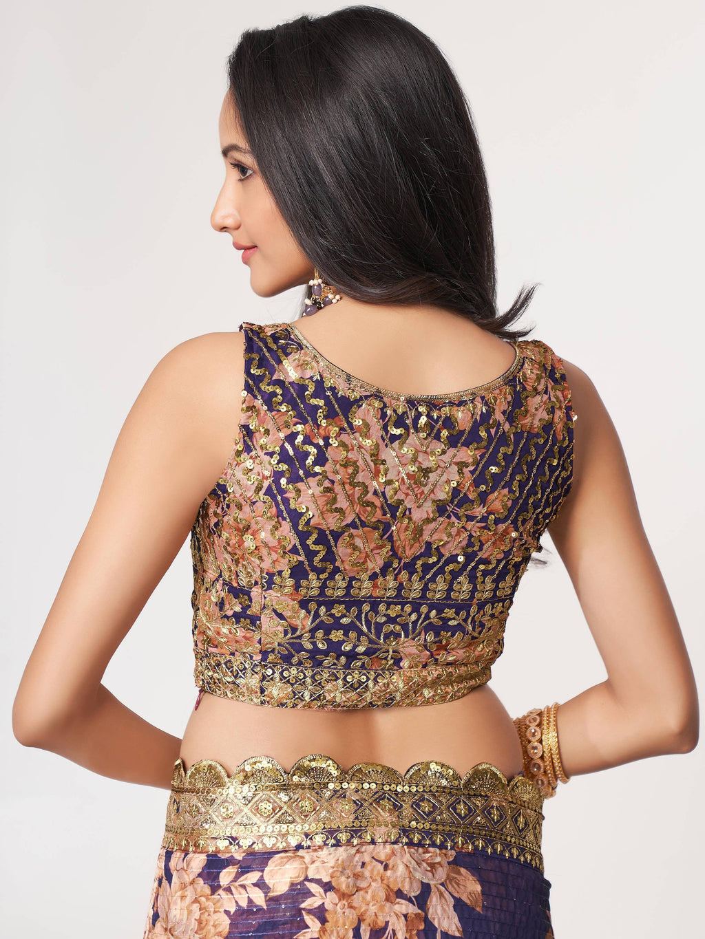Adorable Purple Floral Printed Organza Ceremony Wear Saree
