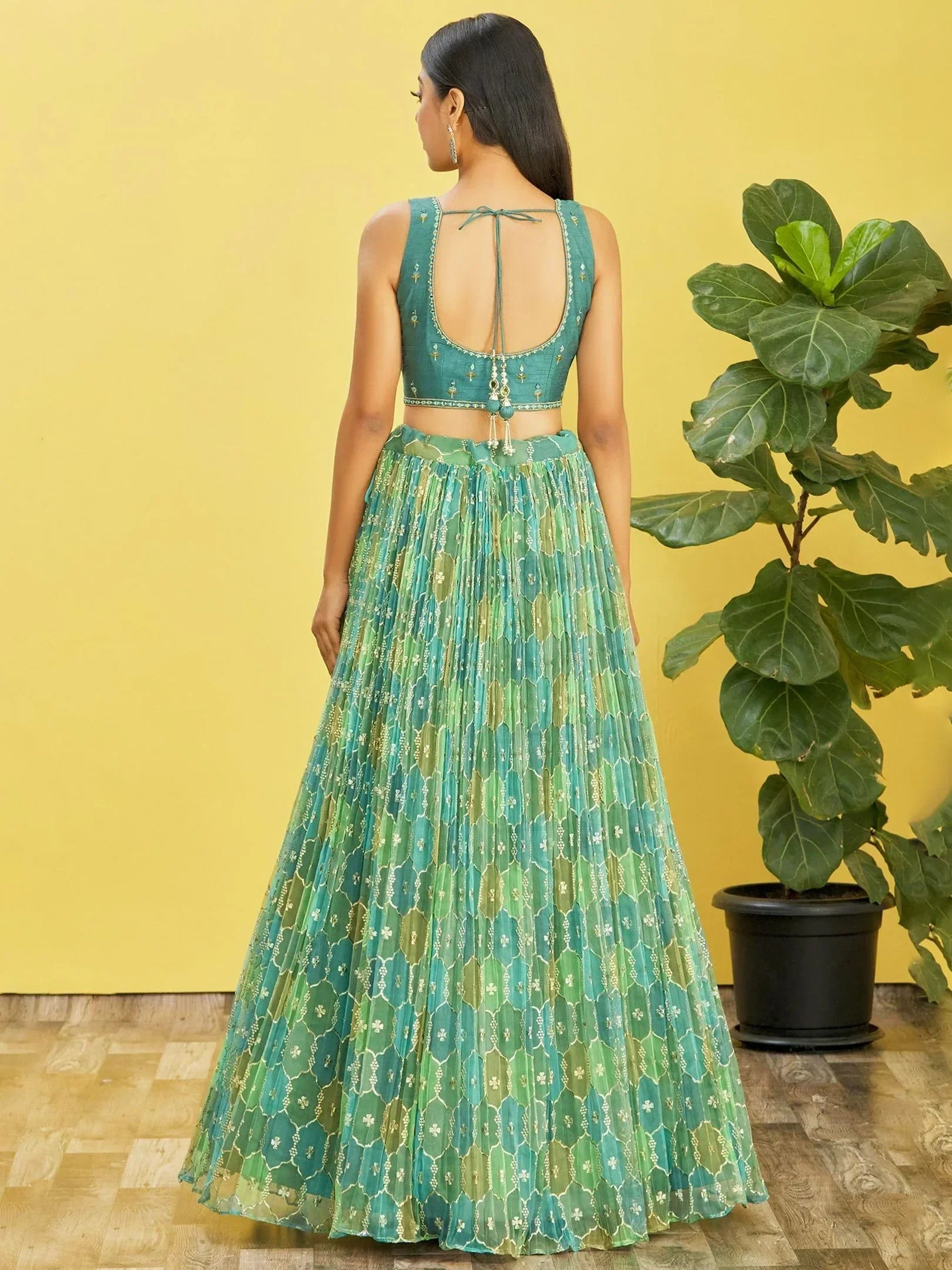 Rocking Green Mirror Work Organza Mehendi Wear Lehenga Choli
