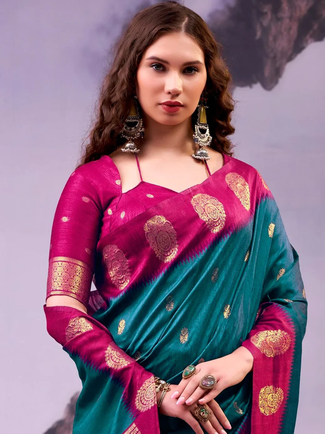 Teal Awesome Zari Weaving Cotton Marriage Wear Saree With Blouse
