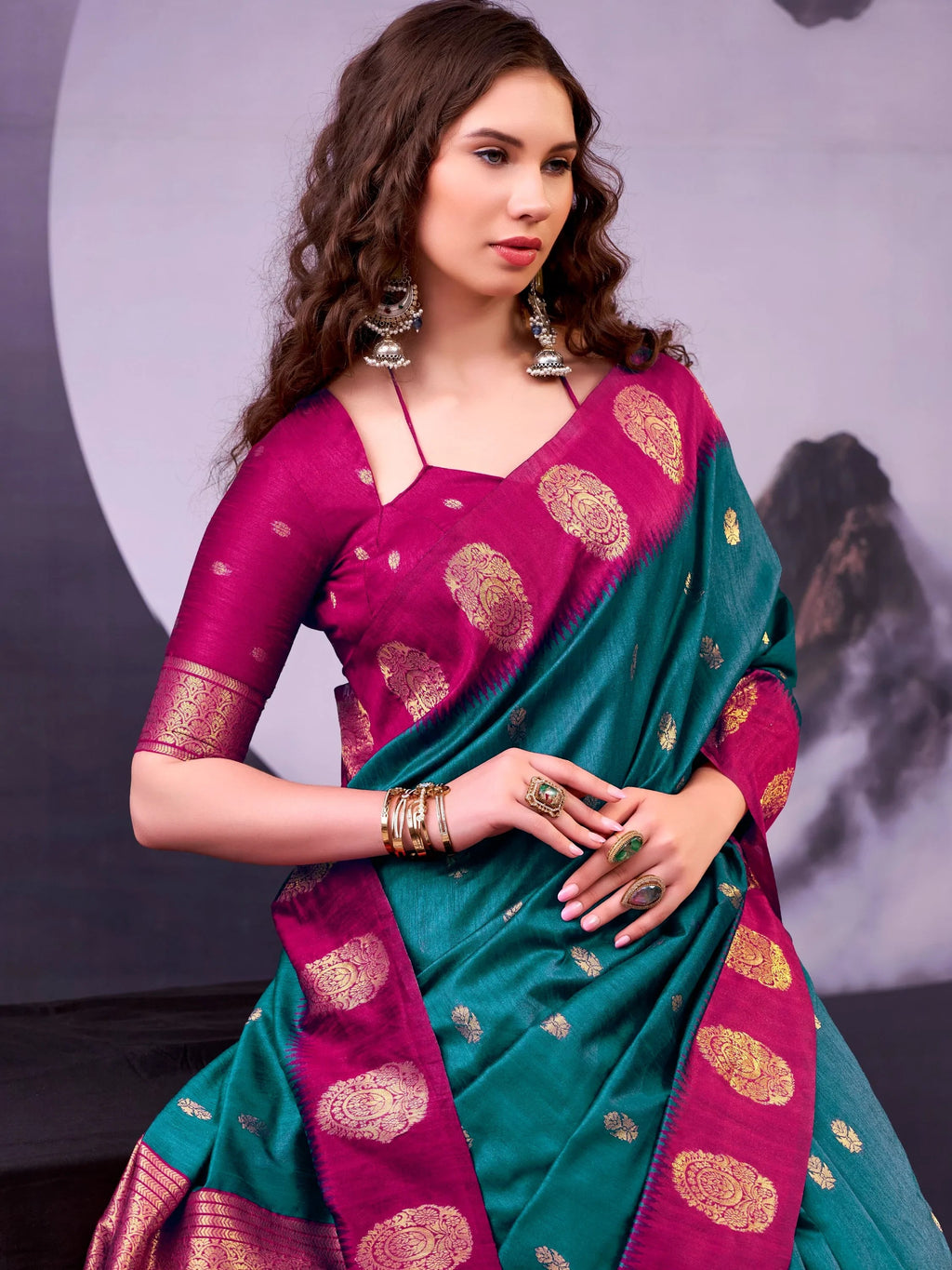 Teal Awesome Zari Weaving Cotton Marriage Wear Saree With Blouse