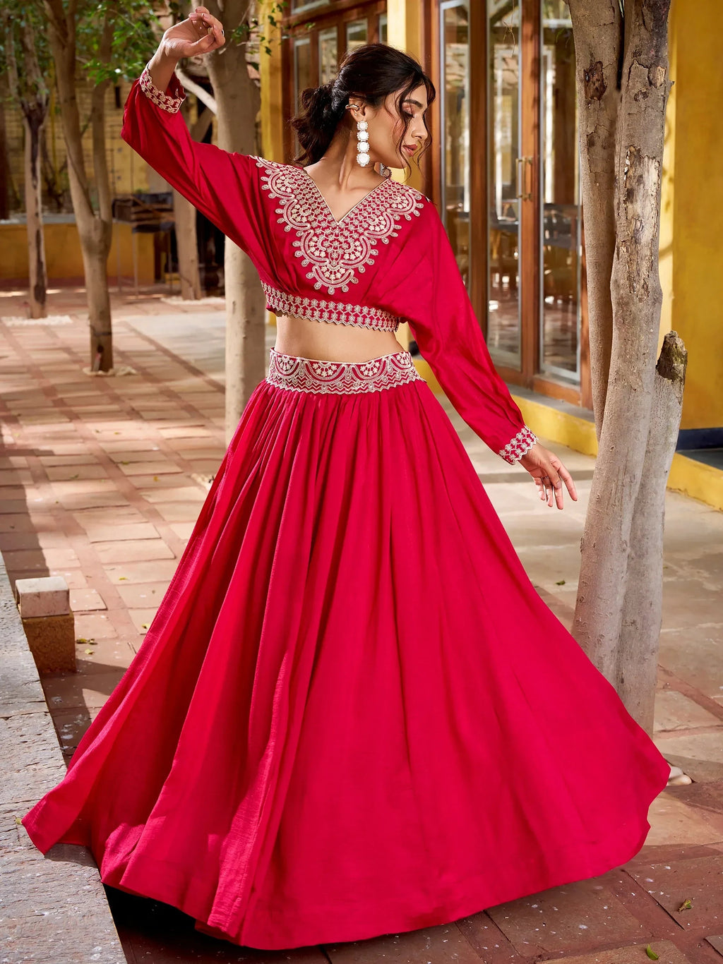 Pink Precious Embroidered Silk Party Wear Crop Top Lehenga