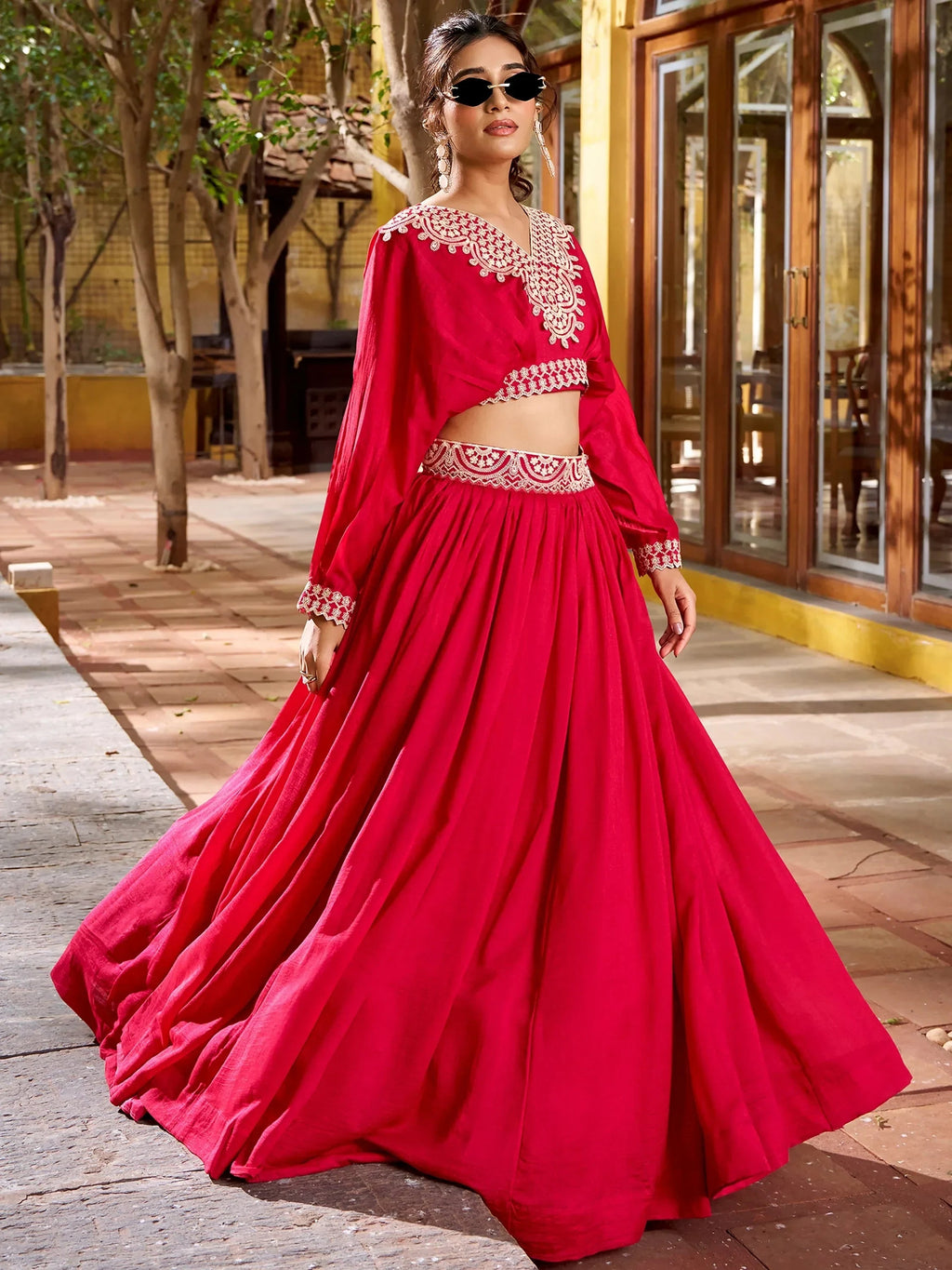 Pink Precious Embroidered Silk Party Wear Crop Top Lehenga