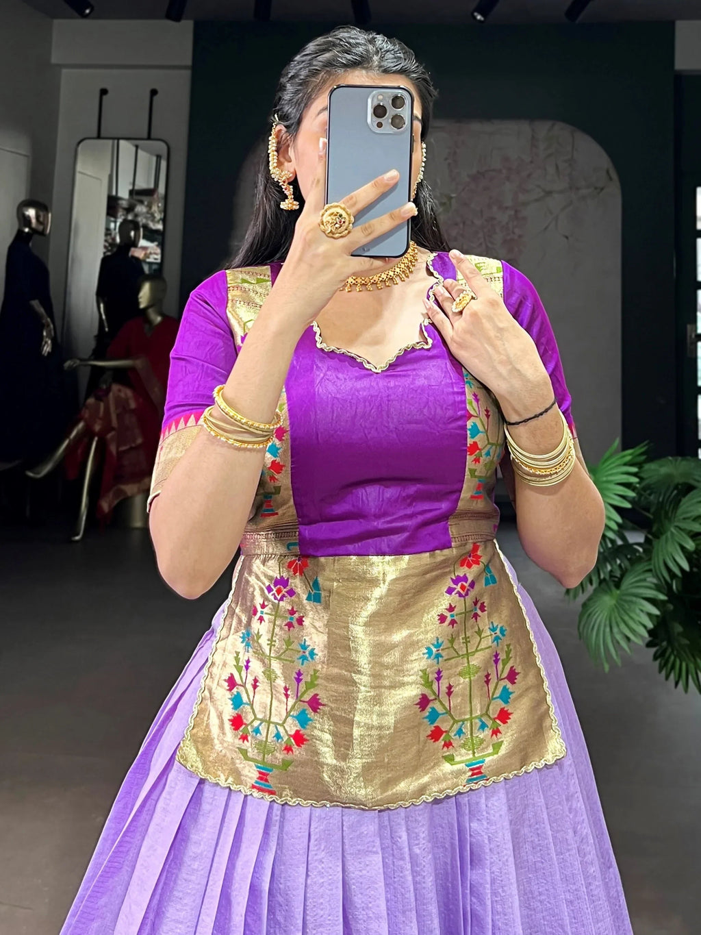Lavender Enchanting Zari Weaving Silk Festive Wear Crop Top Lehenga