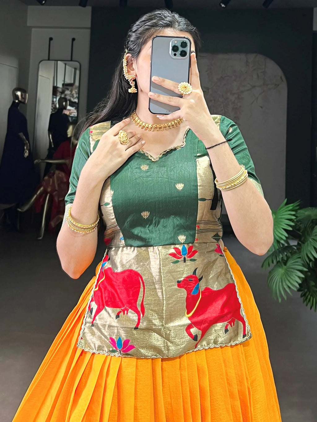 Yellow Enchanting Zari Weaving Silk Festive Wear Crop Top Lehenga