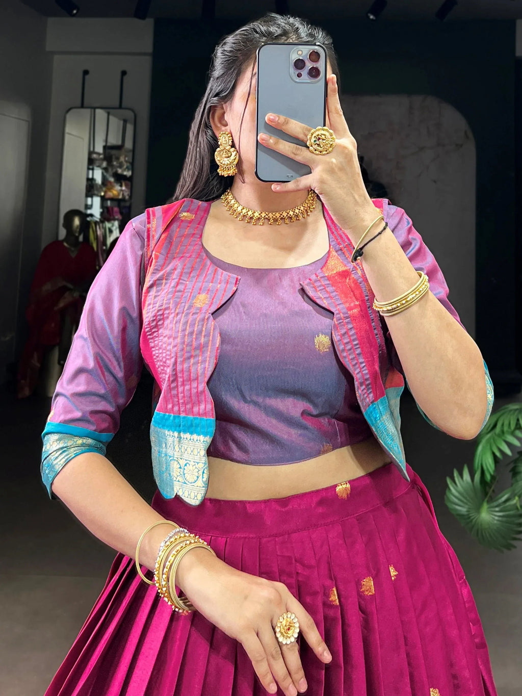 Pink Alluring Zari Weaving Cotton Festive Wear Lehenga Choli With Koti