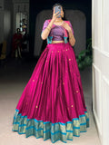 Pink Alluring Zari Weaving Cotton Festive Wear Lehenga Choli With Koti