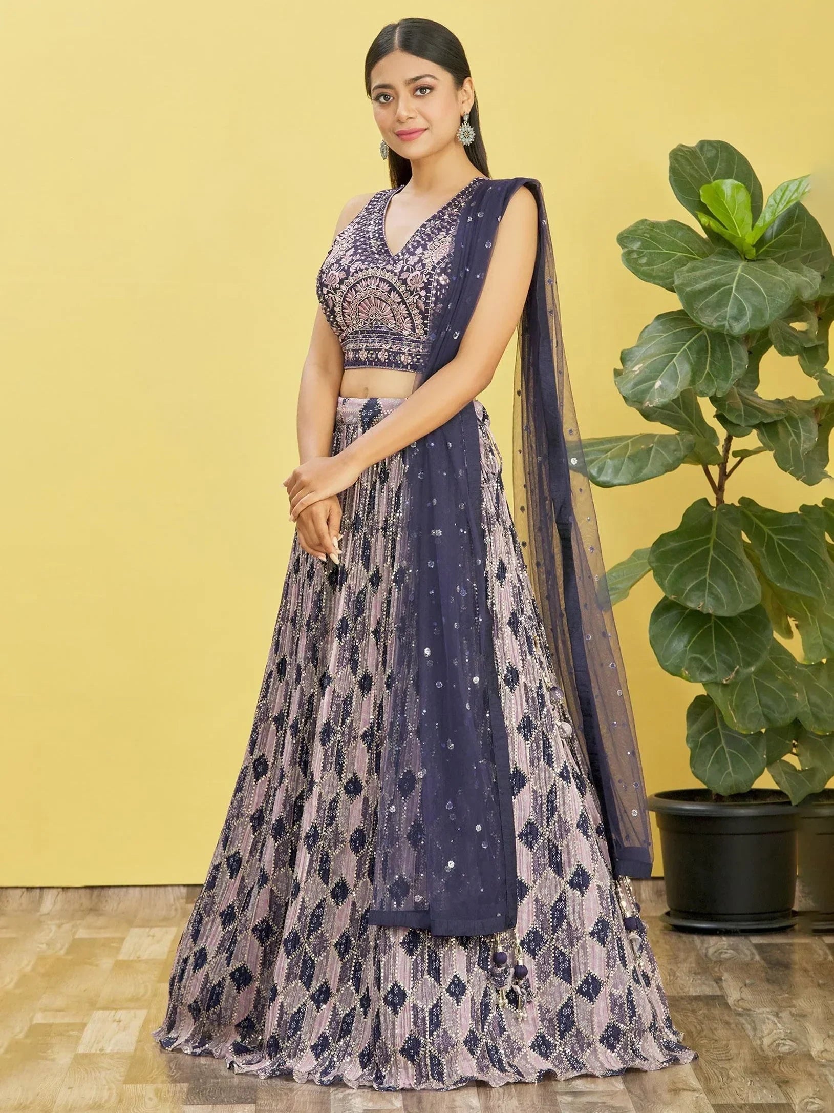 Charming Blue Embroidered Chinon Festival Wear Lehenga Choli