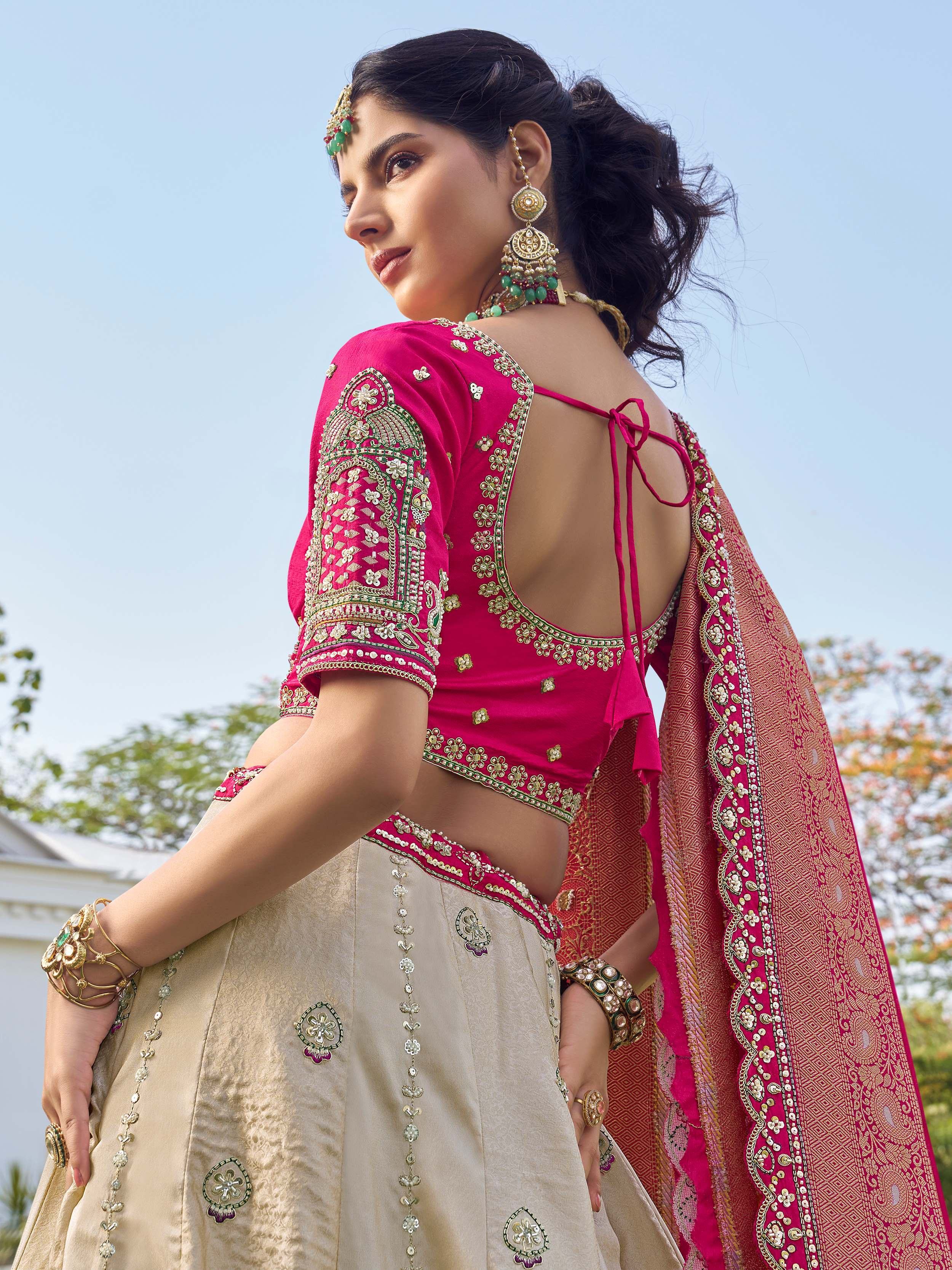 Outstanding Off-White Beads Work Tissue Bridesmaid Lehenga Choli