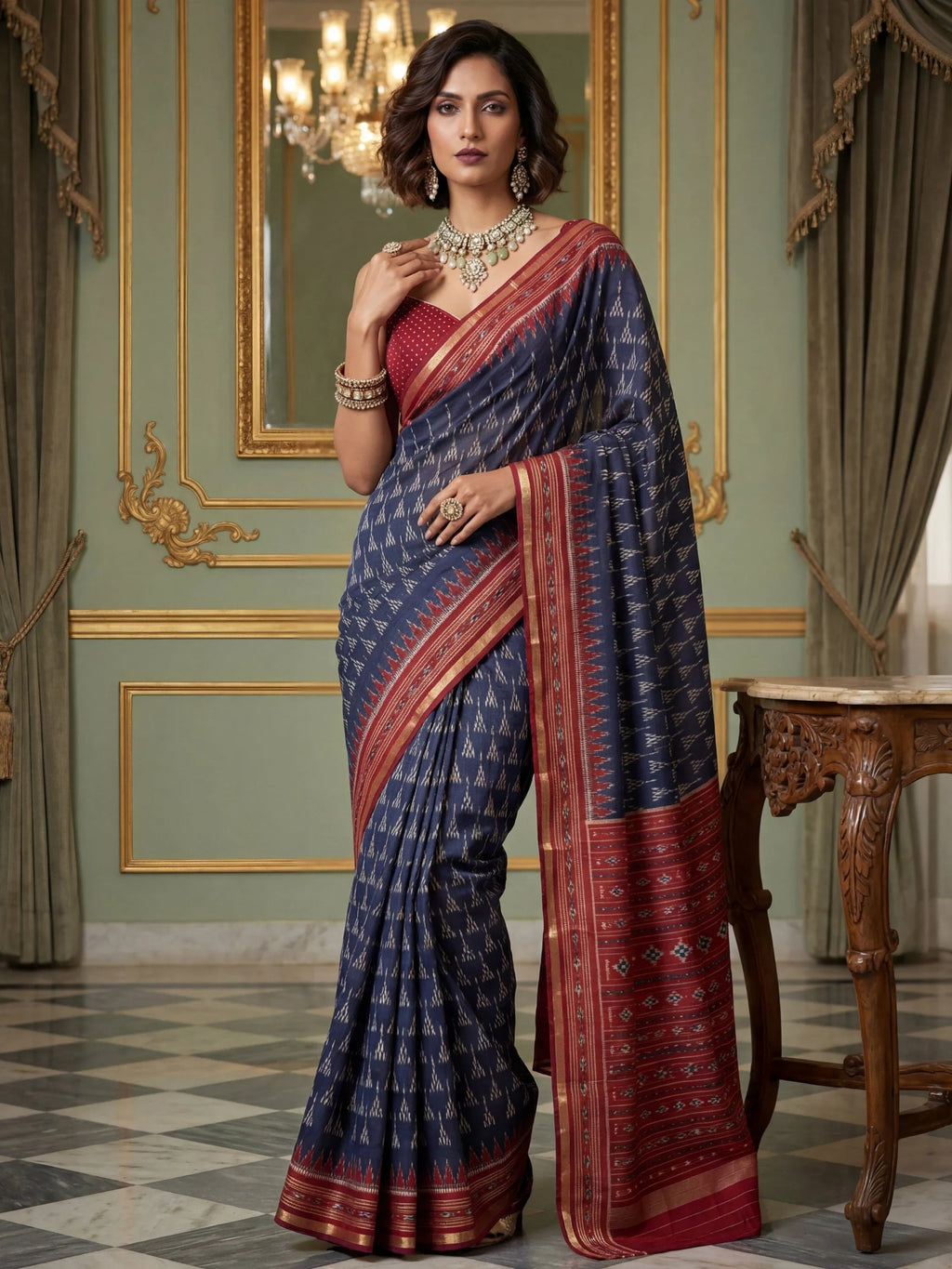 Glamours Navy Blue Zari Bordered Silk Event Wear Saree With Blouse