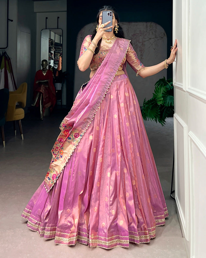 Light Pink Shimmer Silk Designer Lehenga Set for festive celebrations and wedding occasions