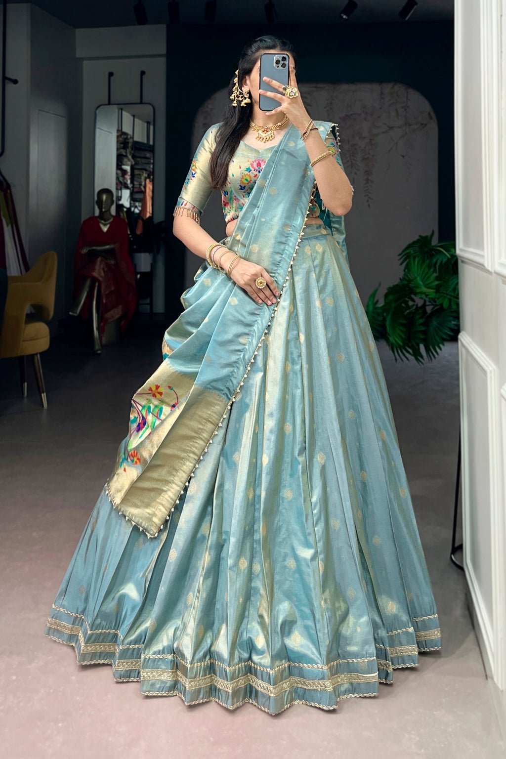 Light Purple Shimmer Silk Designer Lehenga Set for festive celebrations and wedding occasions