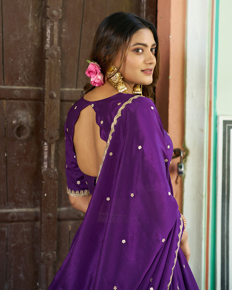 Purple Chinon Designer Lehenga Choli with Embroidery for Festive Occasions