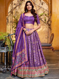 Purple Elegant Digital Printed Silk Wedding Wear Lehenga Choli