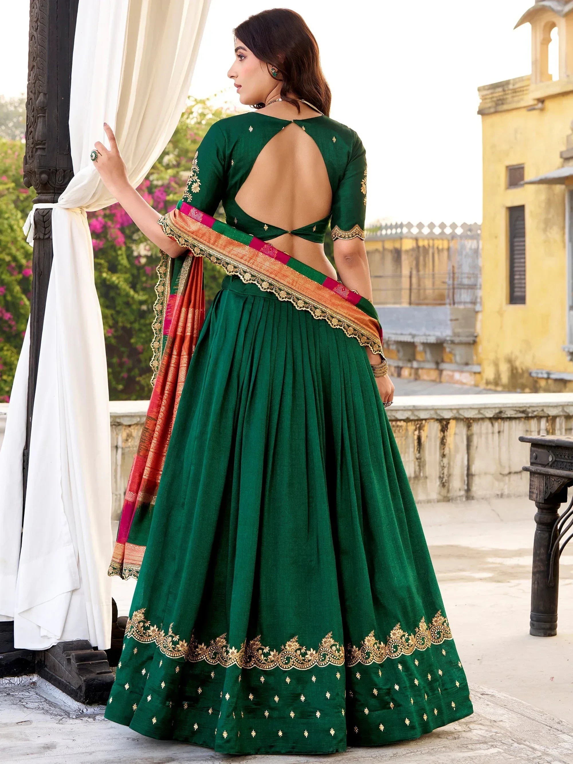 Green Impressive Embroidered Silk Festival Wear Lehenga Choli