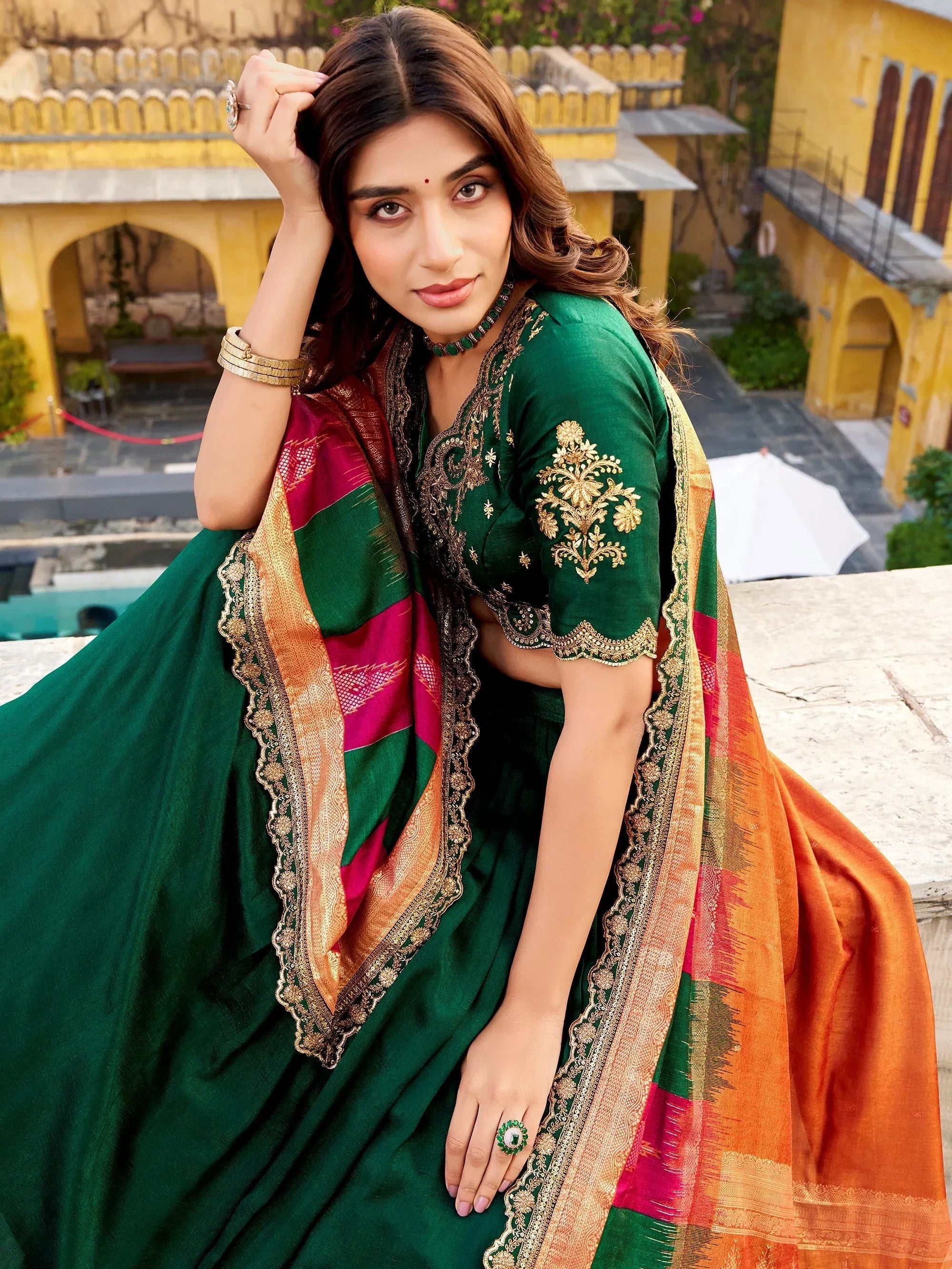 Green Impressive Embroidered Silk Festival Wear Lehenga Choli