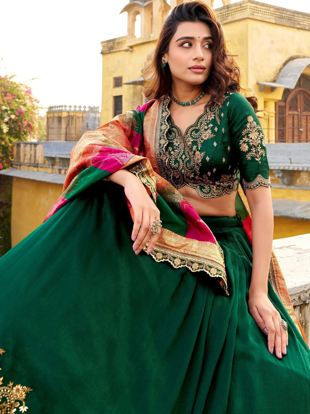 Green Impressive Embroidered Silk Festival Wear Lehenga Choli