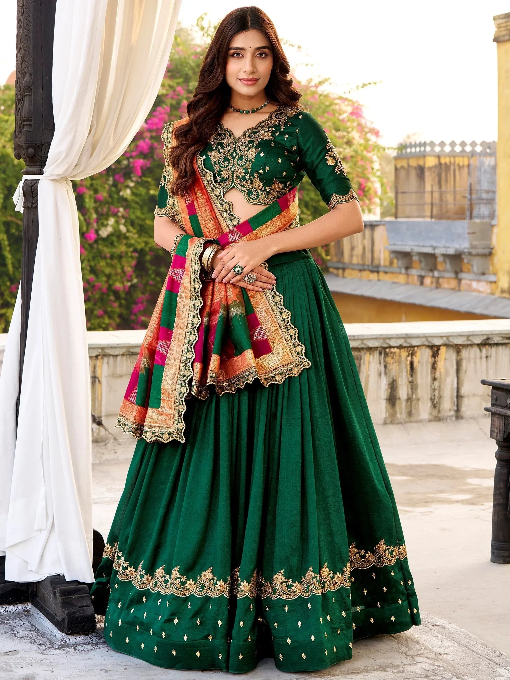Green Impressive Embroidered Silk Festival Wear Lehenga Choli