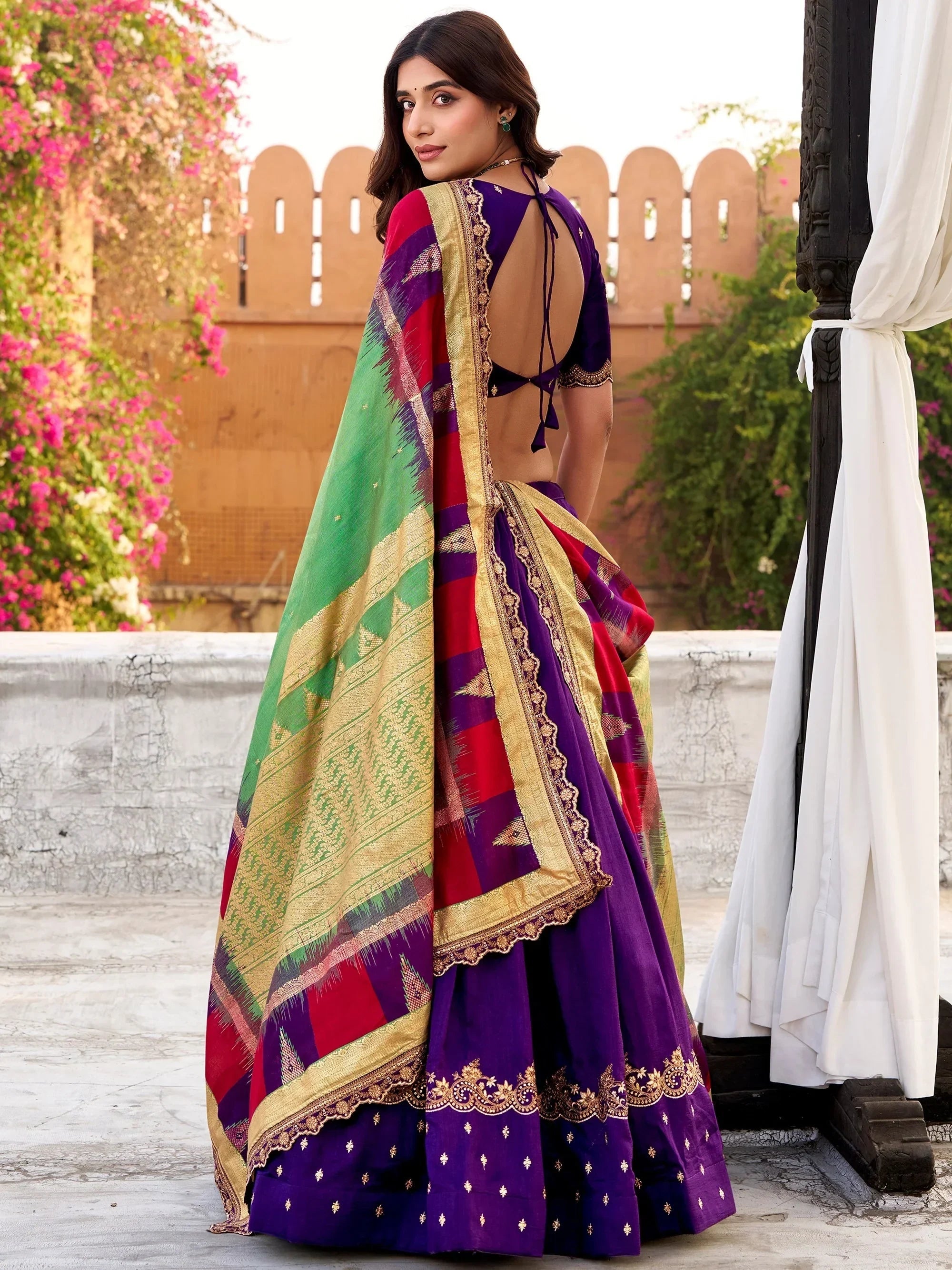 Purple Impressive Embroidered Silk Festival Wear Lehenga Choli