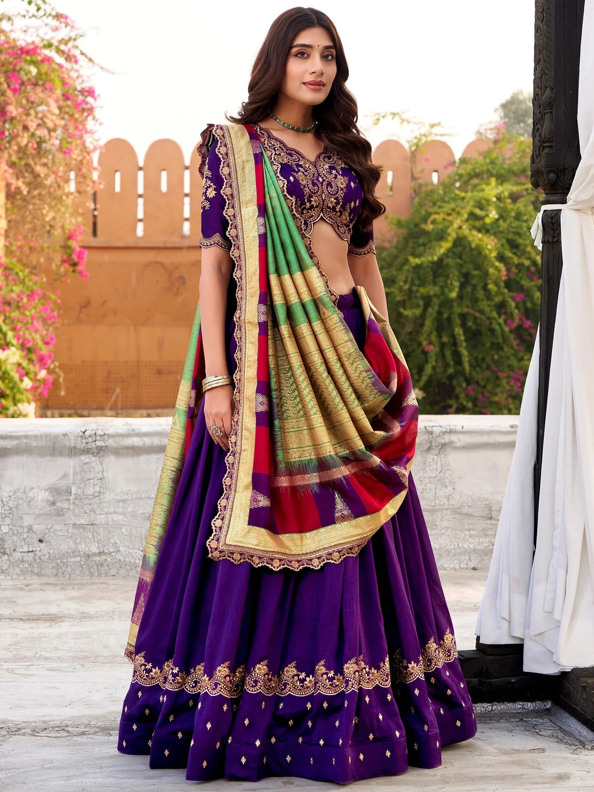 Purple Impressive Embroidered Silk Festival Wear Lehenga Choli