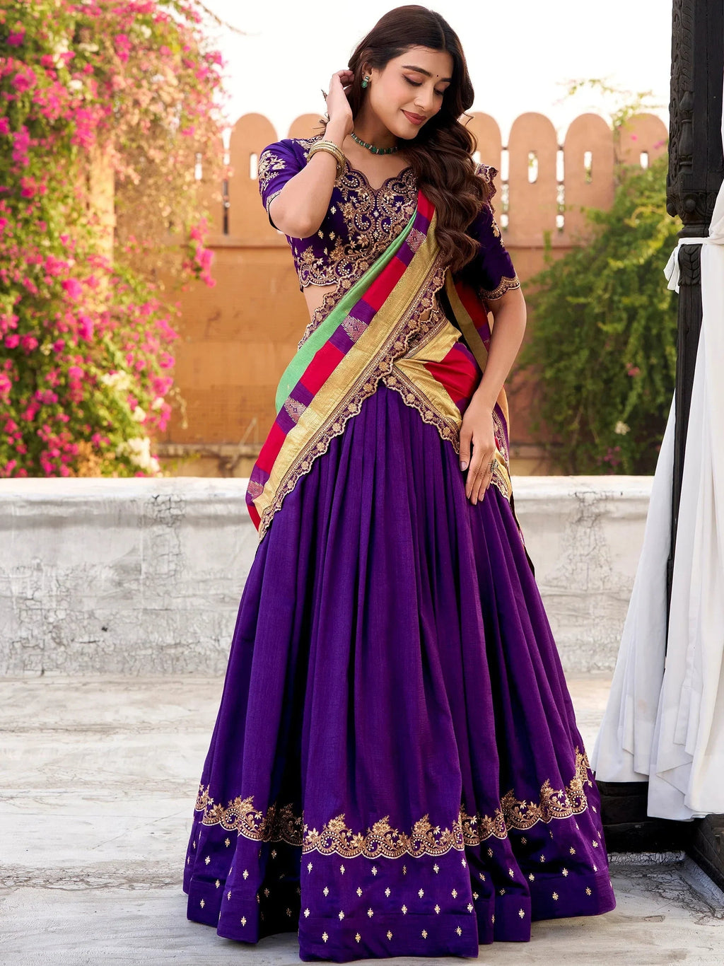 Purple Impressive Embroidered Silk Festival Wear Lehenga Choli