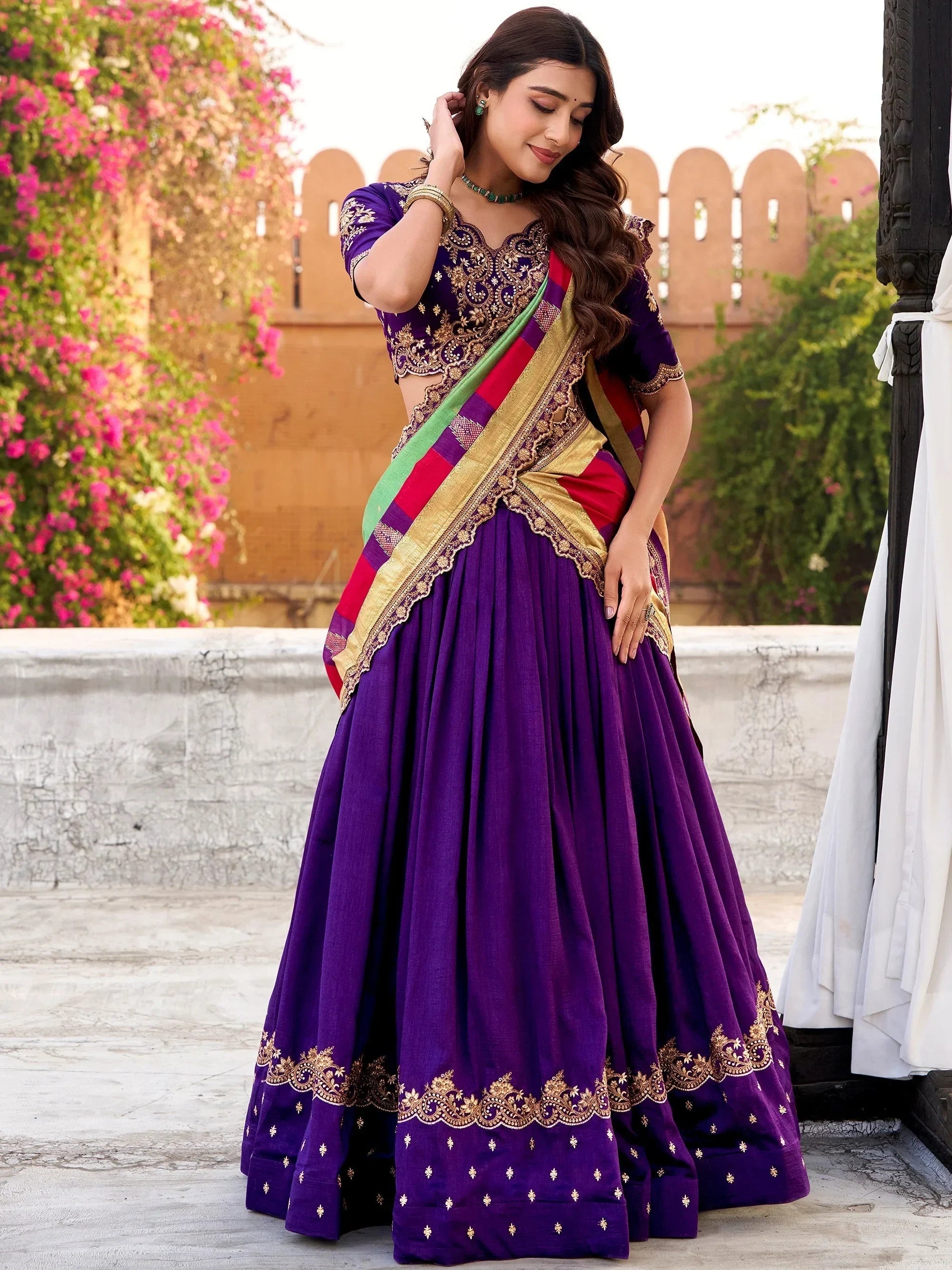 Purple Impressive Embroidered Silk Festival Wear Lehenga Choli