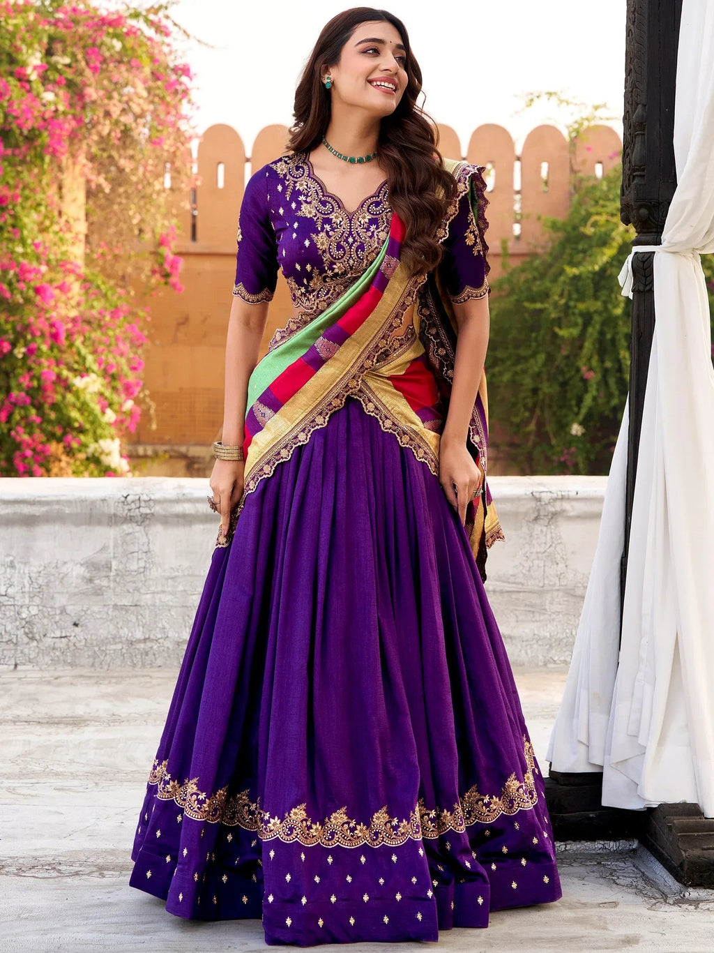 Purple Impressive Embroidered Silk Festival Wear Lehenga Choli