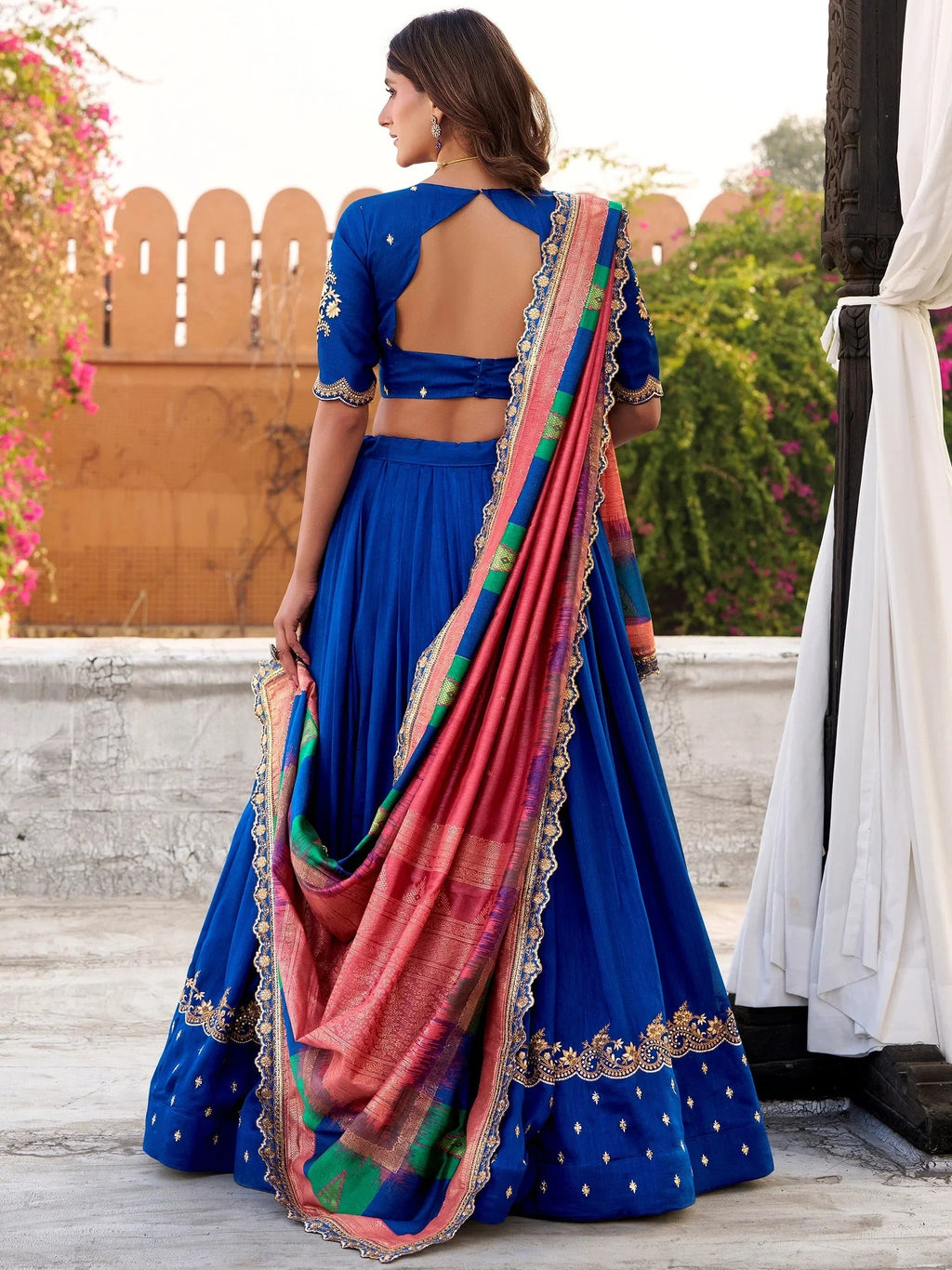 Blue Impressive Embroidered Silk Festival Wear Lehenga Choli