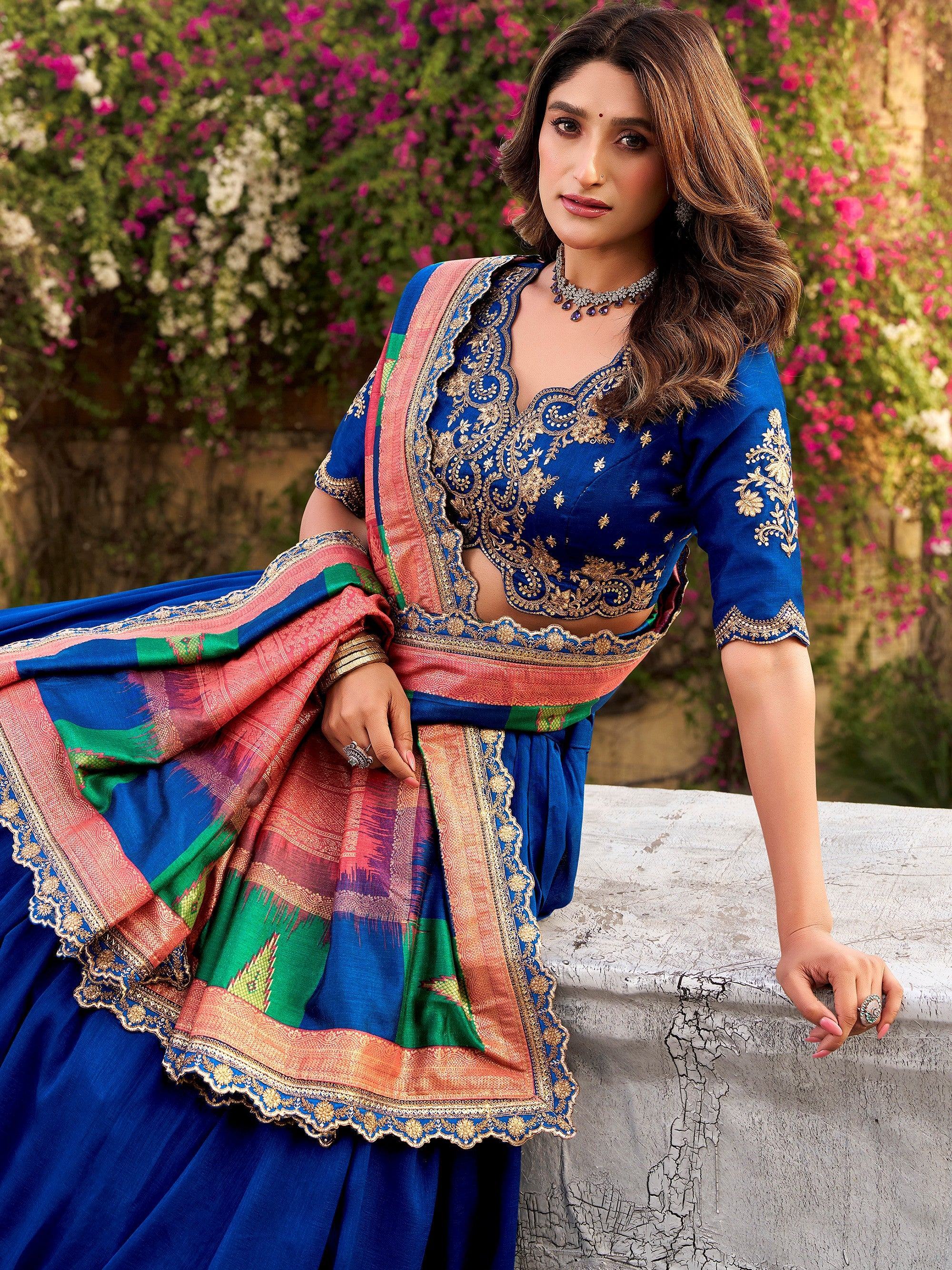 Blue Impressive Embroidered Silk Festival Wear Lehenga Choli