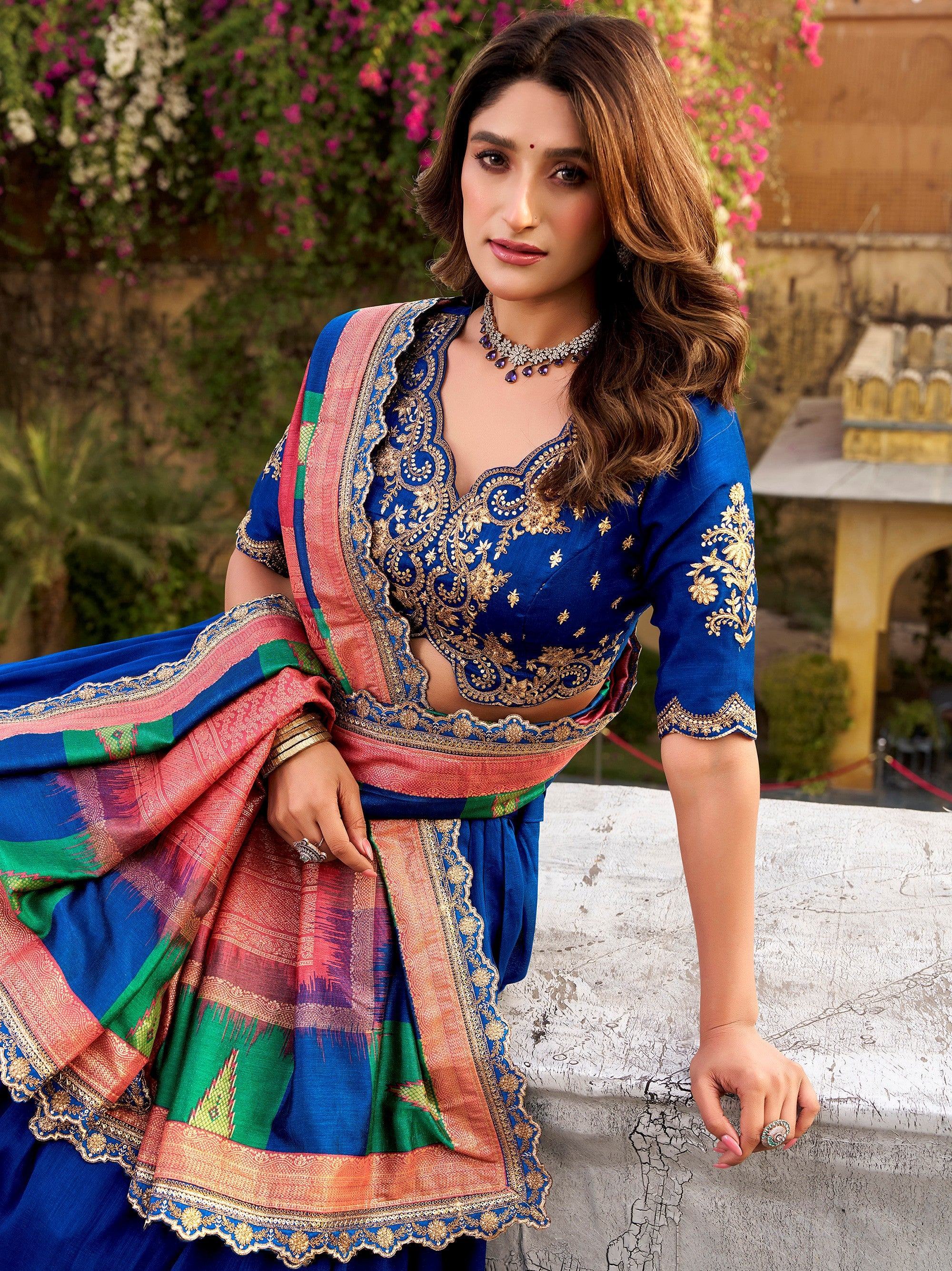 Blue Impressive Embroidered Silk Festival Wear Lehenga Choli