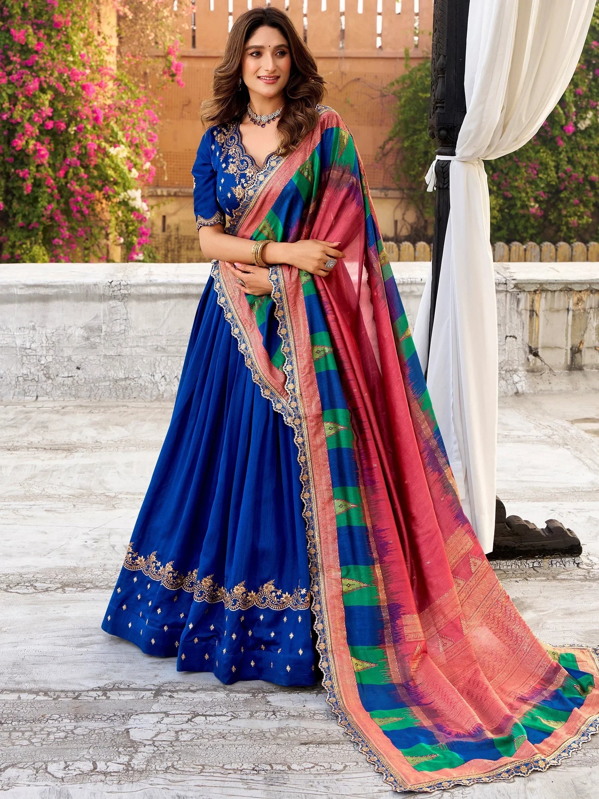 Blue Impressive Embroidered Silk Festival Wear Lehenga Choli