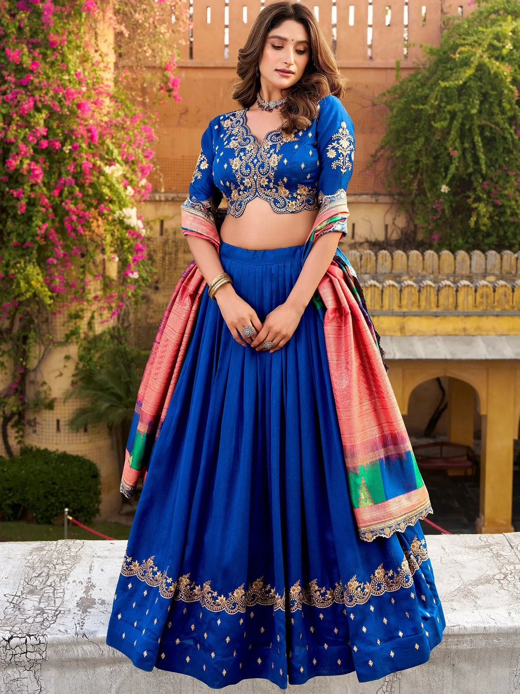 Blue Impressive Embroidered Silk Festival Wear Lehenga Choli