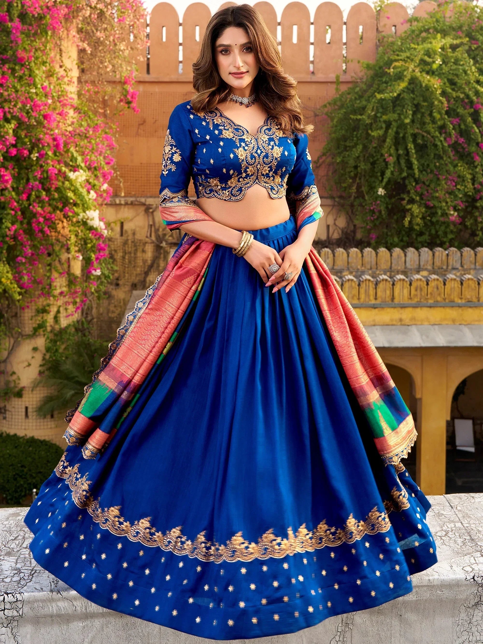 Blue Impressive Embroidered Silk Festival Wear Lehenga Choli